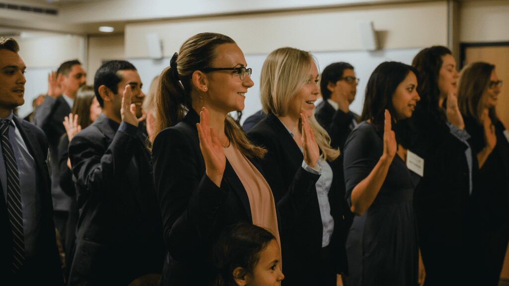 Group of Law students taking an oath.